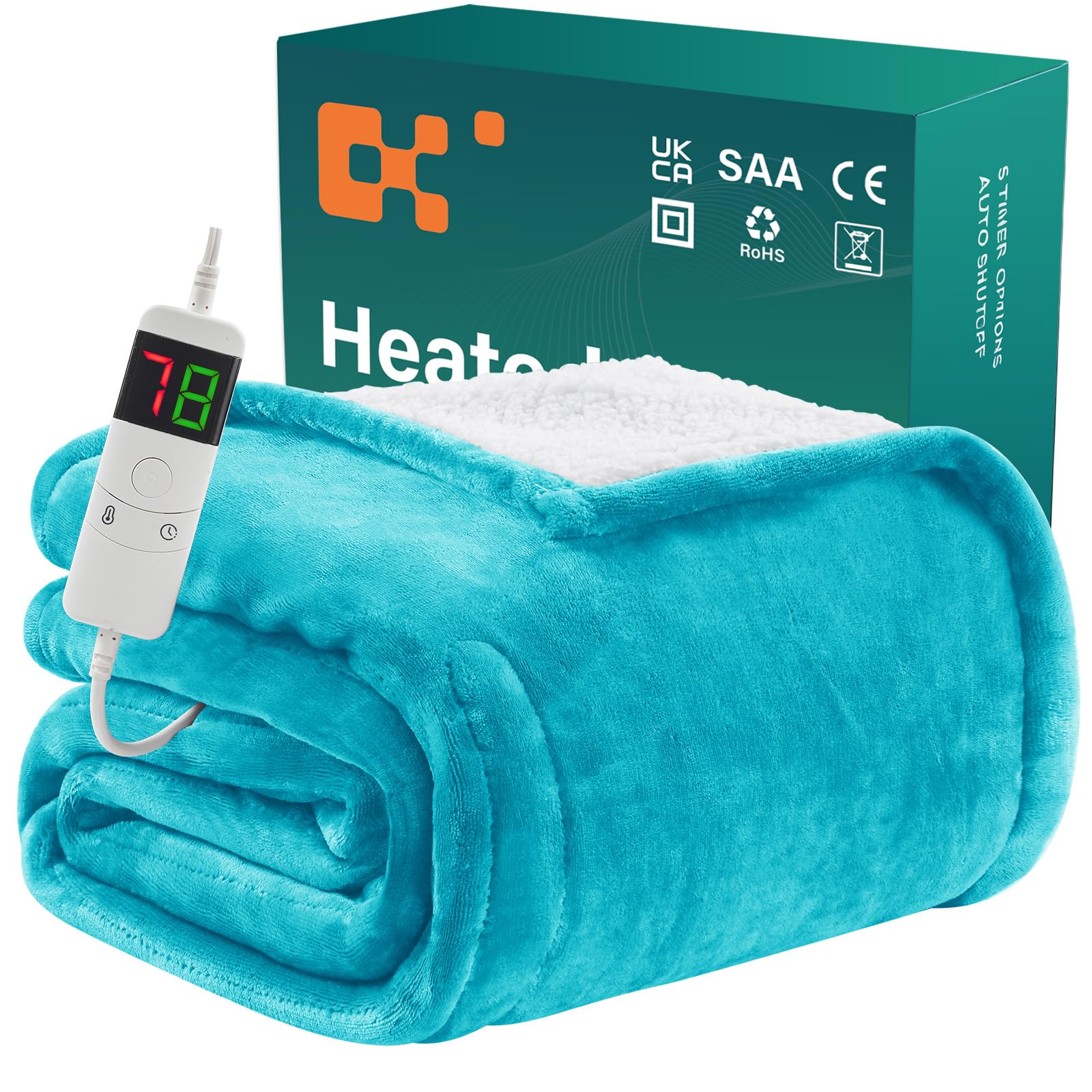 BOMOVA Heizdecke Wärmedecke mit Abschaltautomatik,Kuscheldecke flauschig Weihnachten,10 Heizstufen & 5-Stunden-Timer,Geschenke für Frauen,Weihnachtsdeko für Bett Couchdecke,130x180cm,See Blau