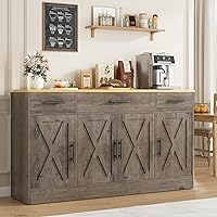 Vongrasig 53" Farmhouse Sideboard Buffet Cabinet with 3 Drawers, 4 Doors & Adjustable Shelves - Ash Grey Kitchen Storage