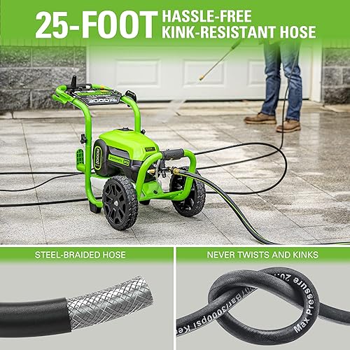 Miniatura 8 de Greenworks Pro Brushless 3000 PSI (CSA Certified) 2.0 GPM Max / 1.1 GPM Electric Pressure Washer (Rugged Steel Frame, 25 FT Hose, 35 FT GFCI Power