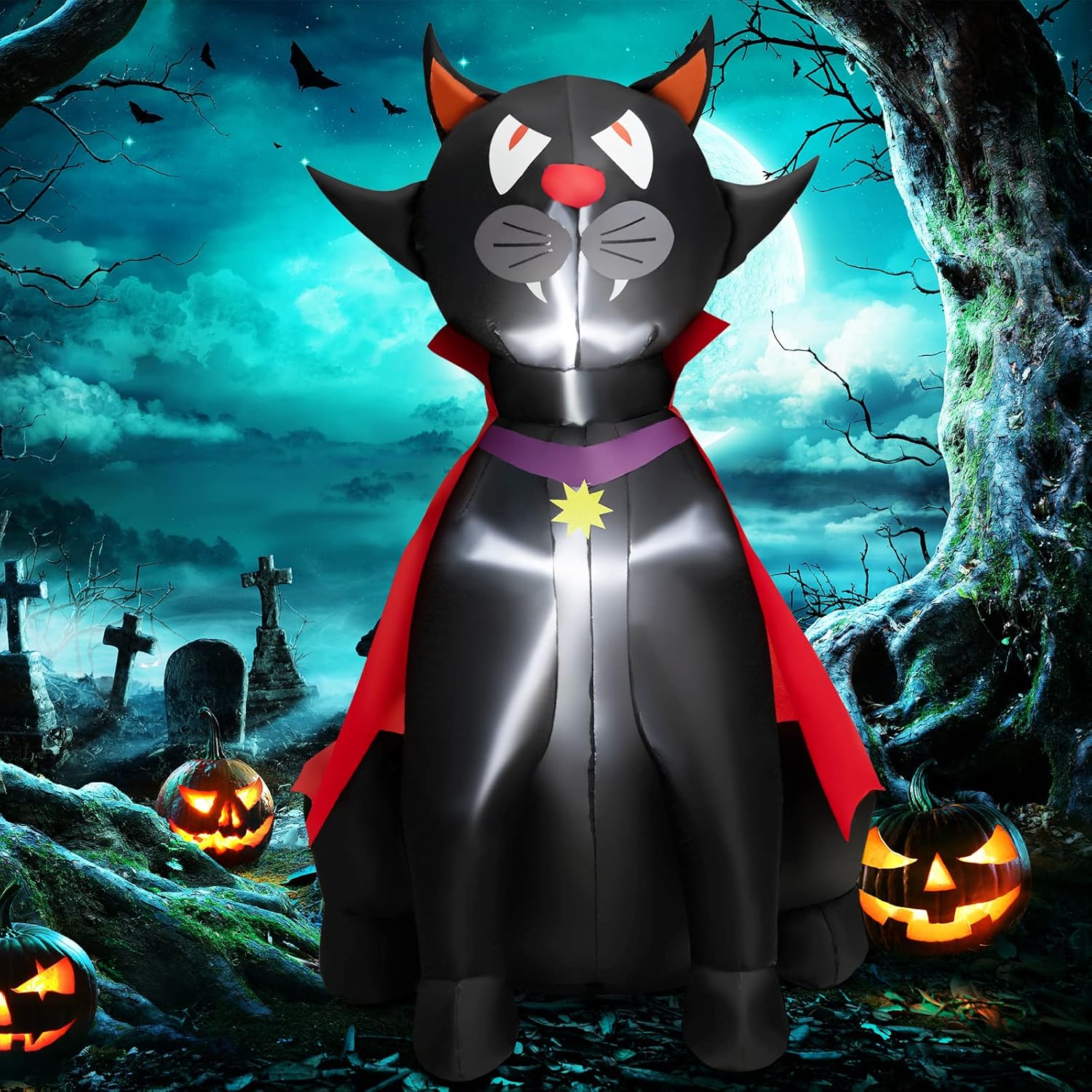 Tangkula 4.7 FT Halloween Inflatable Vampire Black Cat with