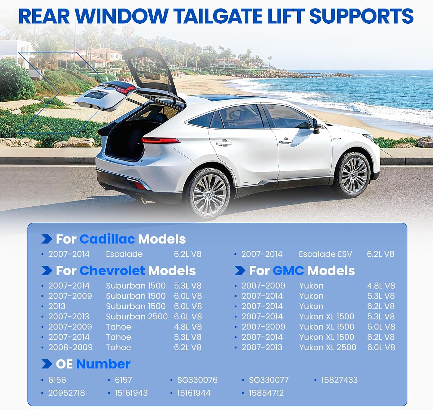 Tailgate and Rear Window Lift Supports Gas Shocks Springs Compatible with GMC and Chevy Models - Escalade/Tahoe/Yukon 2007-2014, Suburban 1500 2500| Replaces 6156 6157 15827433 Struts