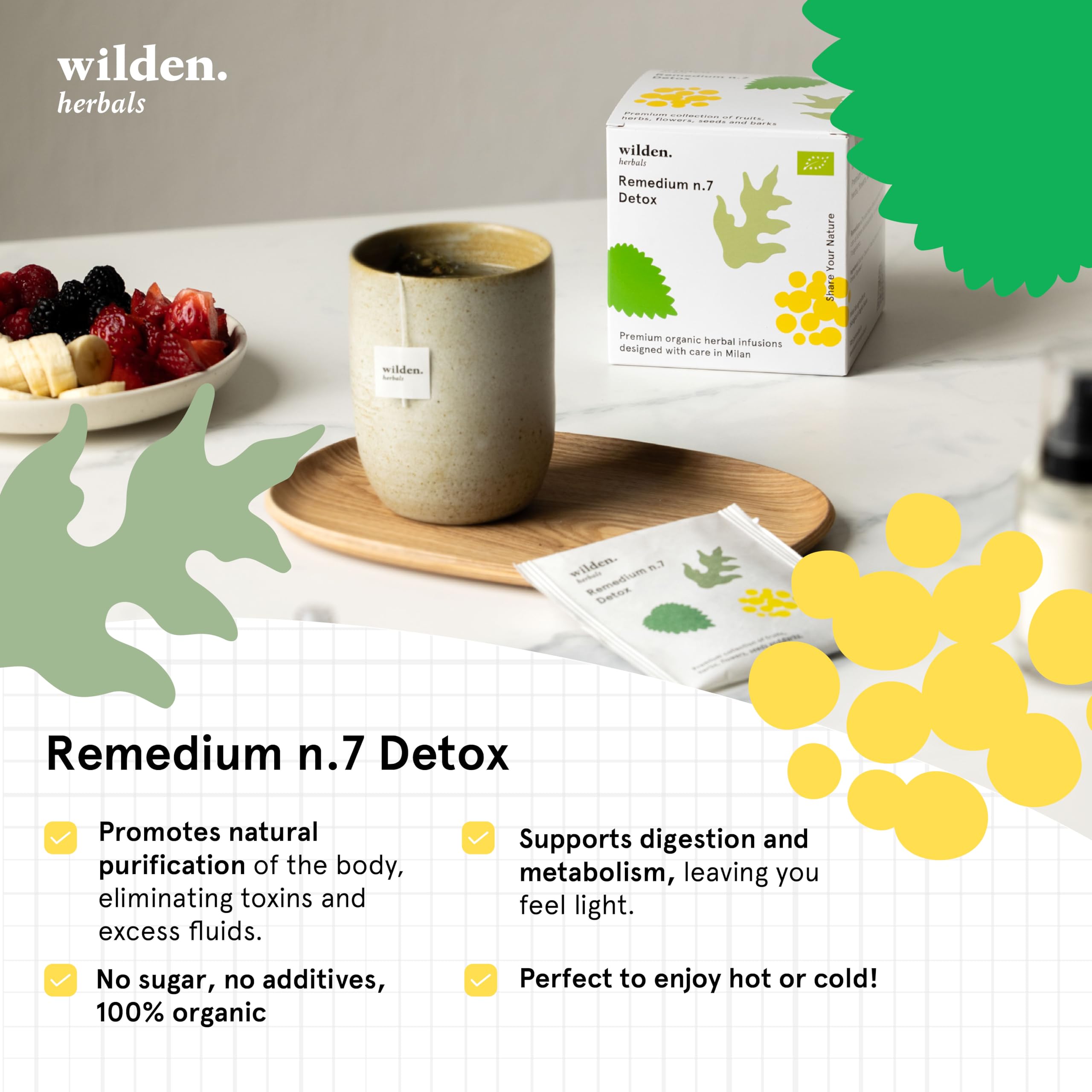 Wilden Herbals Remedium n.7 Detox - Té de Hierbas Depurativo - Mezcla de Hierbas Detoxificantes para Eliminar el Exceso de Toxinas - 10 Bolsitas