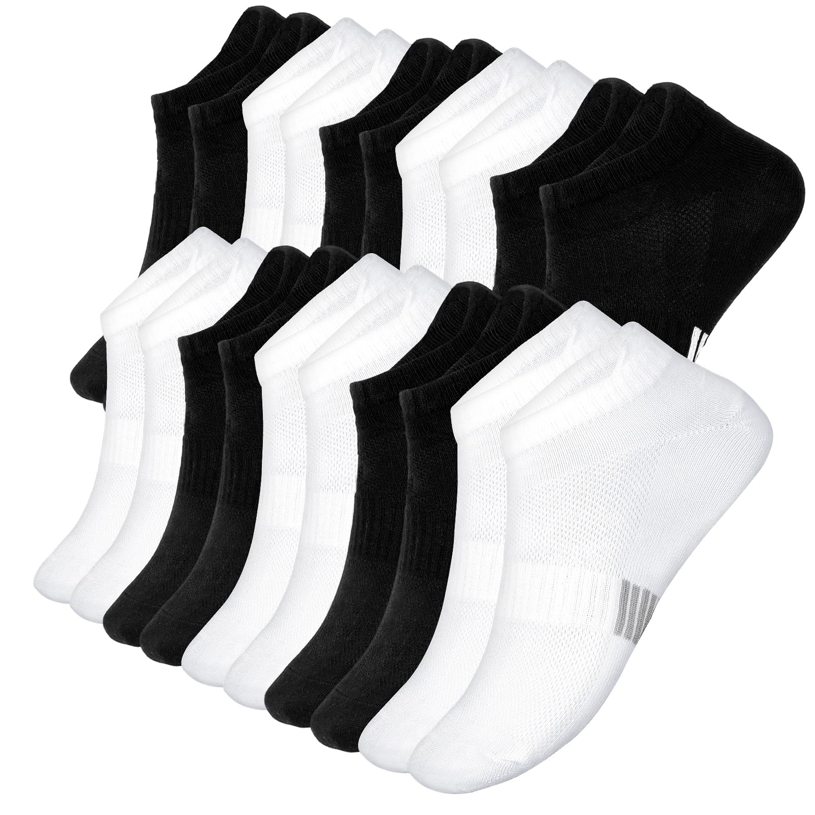 10 par skarpet do sneakersów, damskie/męskie, czarne i białe, skarpety stoperowe, pasują do 38-47, buty sportowe, buty do biegania, buty trekkingowe, skarpety do biegania