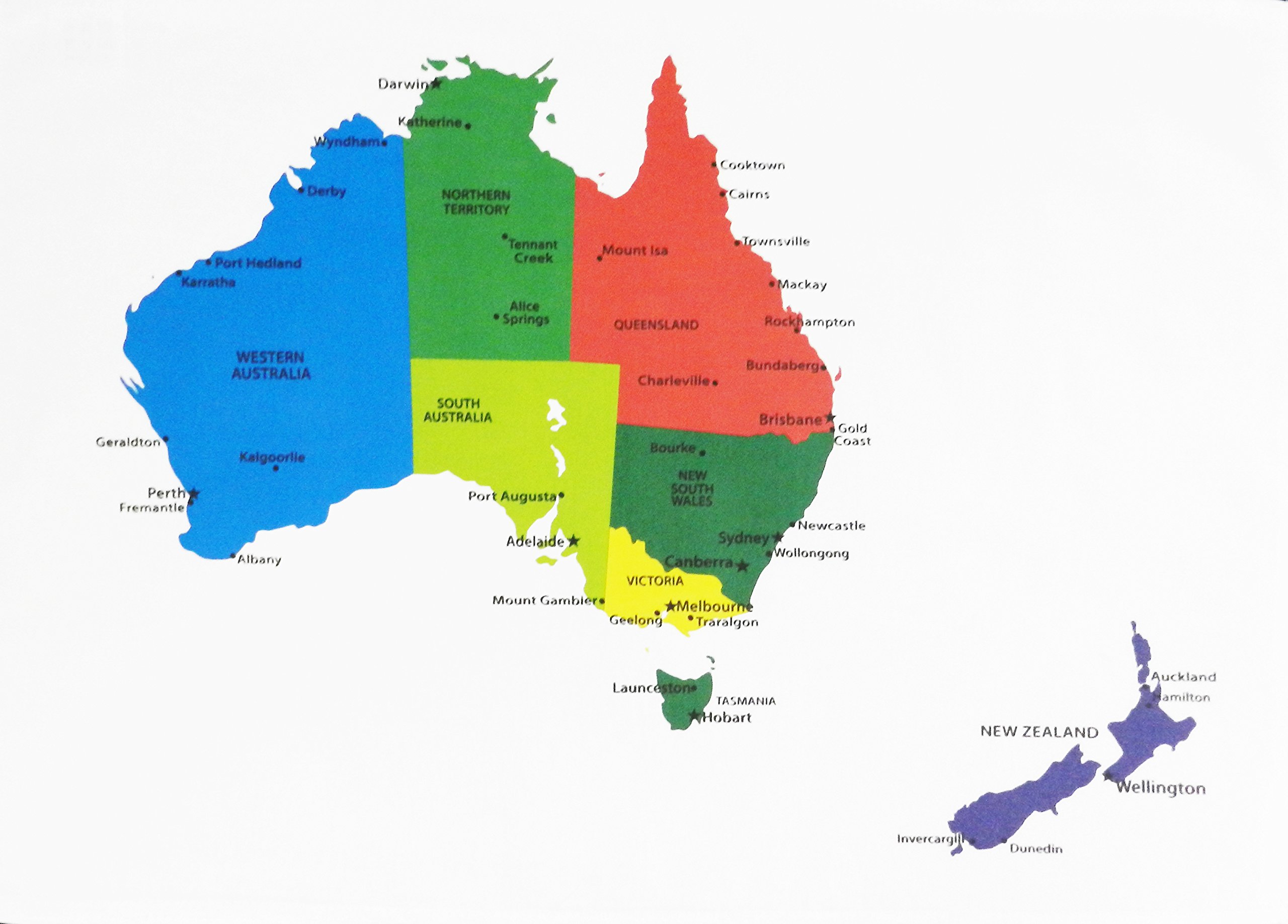 Half A Donkey Multicolour Colourful Map Of Australia Of New Zealand Showing The Main Cities - Large Cotton Tea Towel