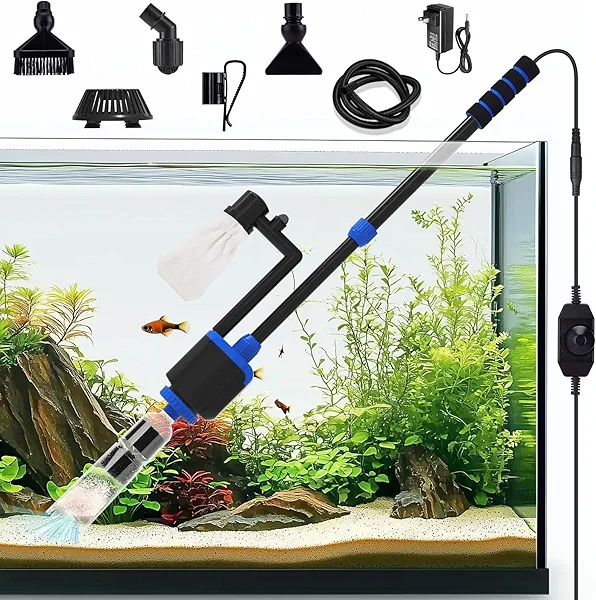 AQQA DC 36W Electric Aquarium Vacuum Gravel Cleaner 6-in-1 Multifunctional Fish Tank Cleaning Kit for Remove Dirt, Change Water, Wash Sand, Turtle Water Shower, Water Circulation with Adjustable Power