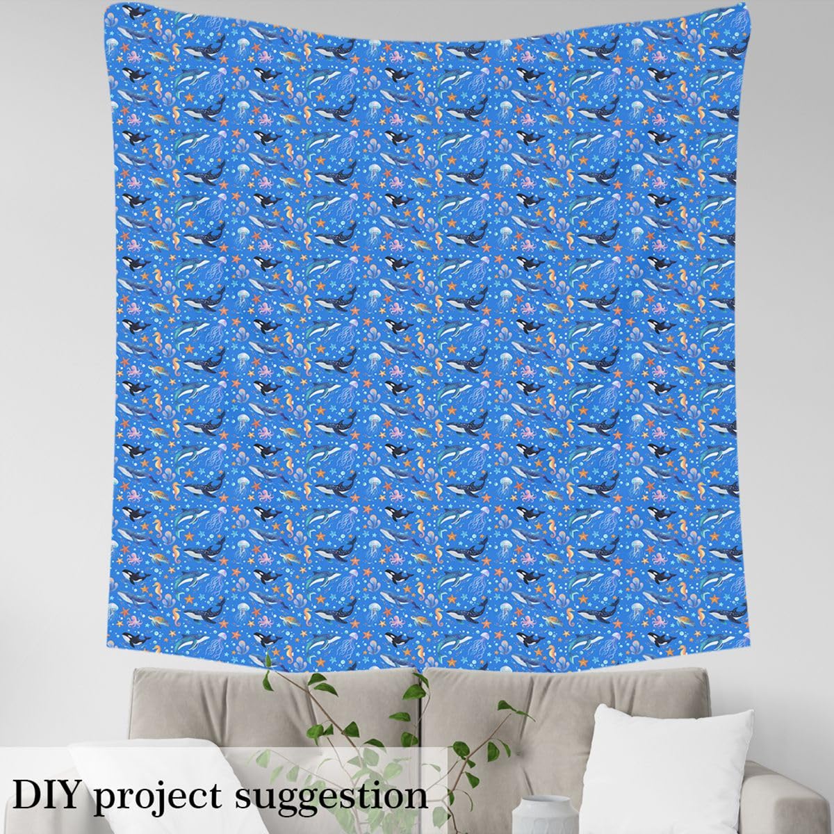 Homemissing Scali Tessuto 460x150cm Cute Polpo Tartaruga Marina Tessuti Per Cucire Crafting Meduse Seahorse Ocean Sea Animal Decorazione All ' Aperto Impermeabile Per Progetti Fai Da Te A Casa