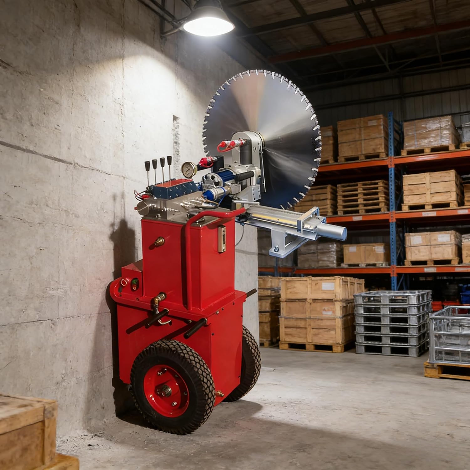 Industrial Automatic Hydraulic Concrete Wall Saw Machine with Track System, Professional Electric Wall Cutter Kit for Reinforced Concrete Cutting