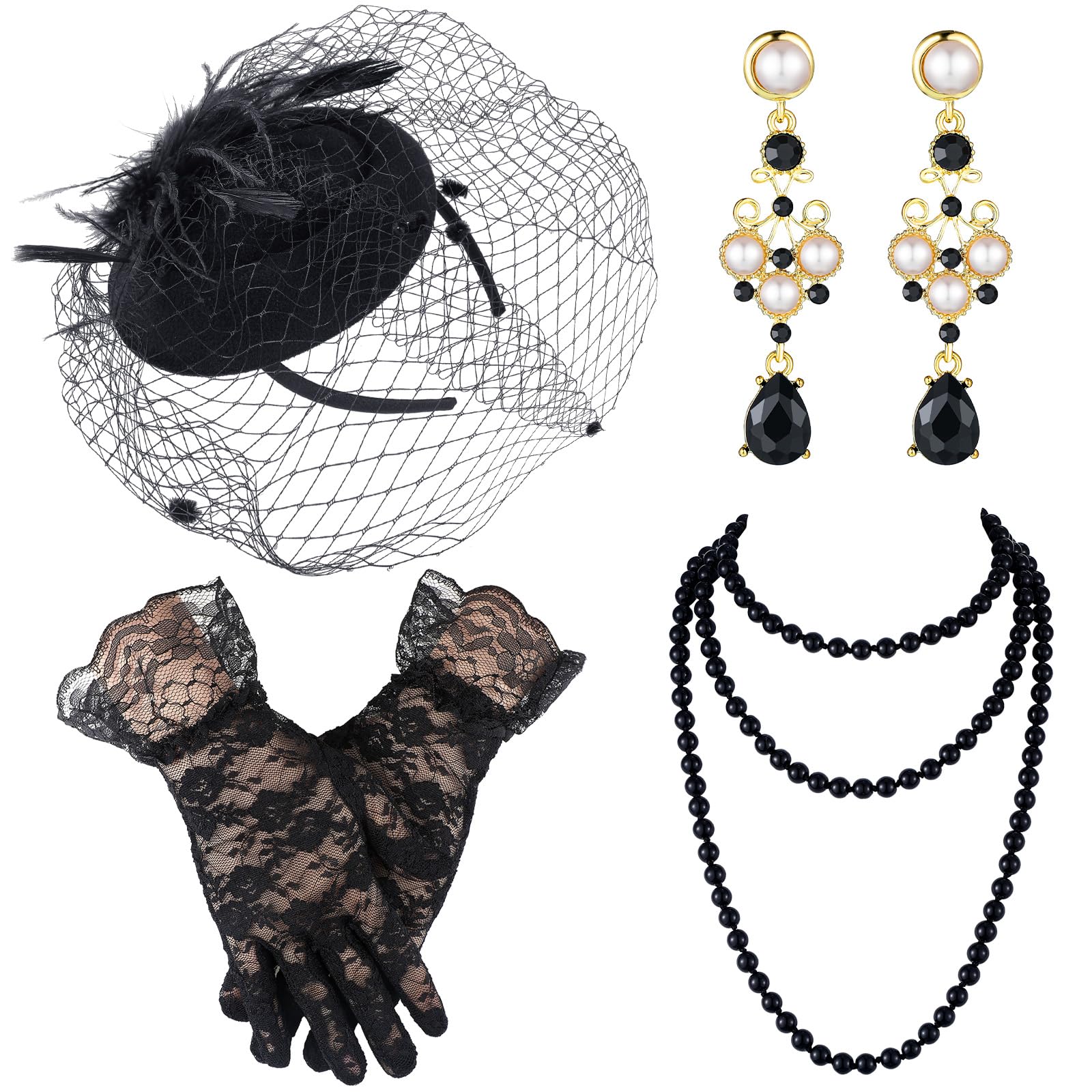 Bencailor Tea Party Fascinator Hat and Lace Glove for Women