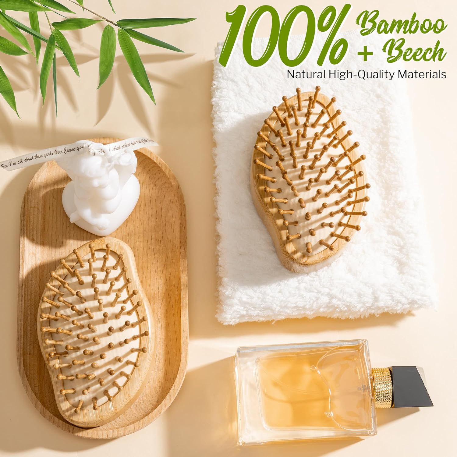 Bamboo Hair Brush, Little Cashew Design, Natural Bamboo Brush for Hair Growth, Detangling Brush and Massaging Scalp, Small Wooden Hair Brush for Women Men and Kids - Image 3