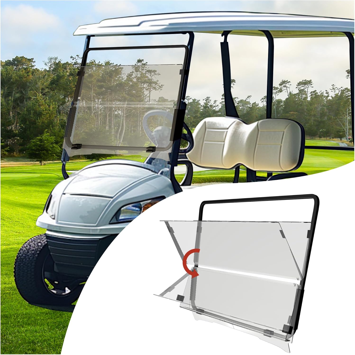 ezgo golf cart windshield ezgo txt club car windshield compatible with 1995 to 2013 ezgo txt high-density pc tinted foldable uv protection impact resistant acrylic shield