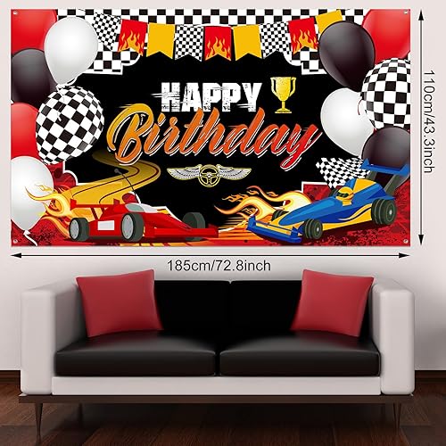Miniatura 2 de Telón de fondo de carreras de coches con temática de cumpleaños, decoración de fiesta de cumpleaños, fiesta de carreras, fondo de fotos, suministros