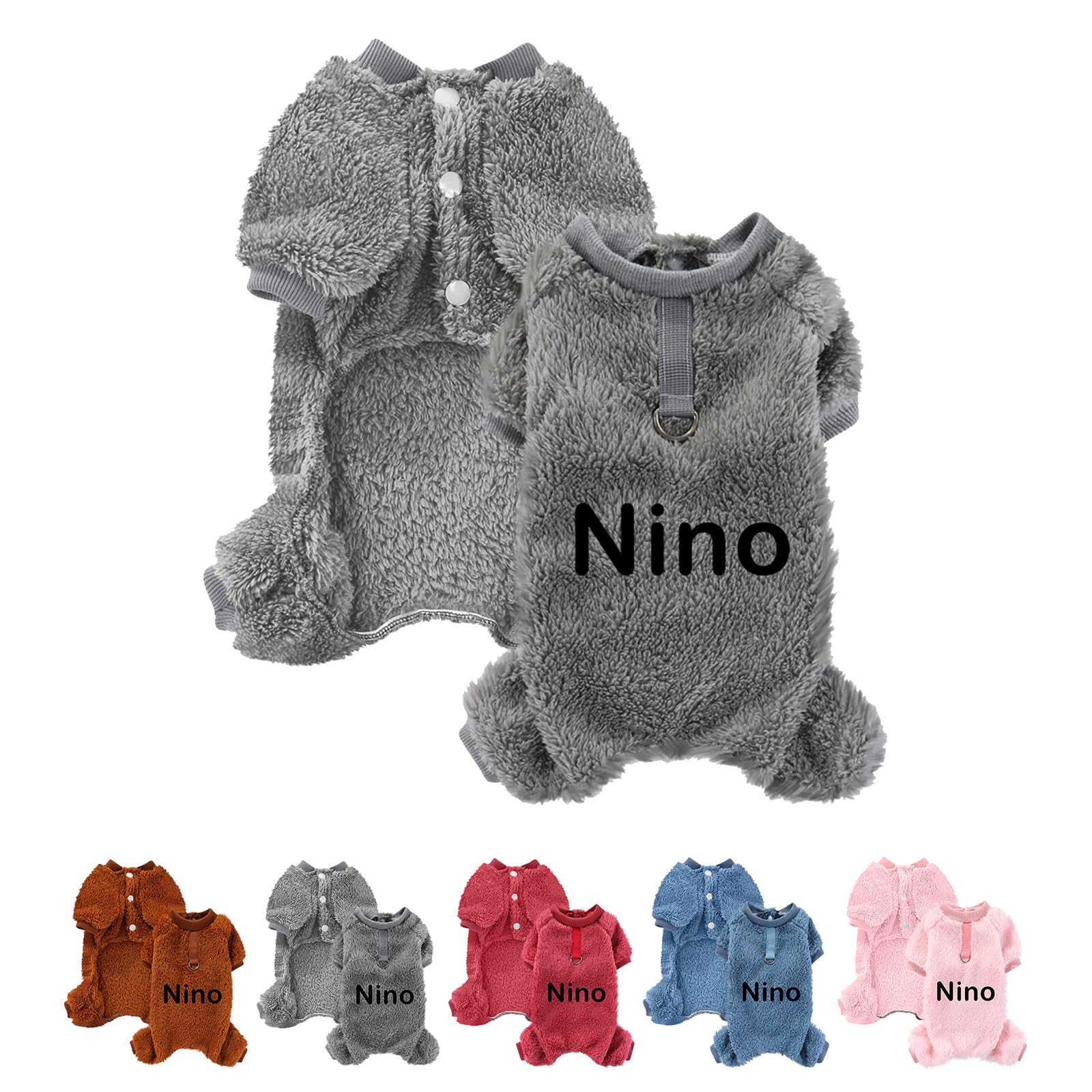 Personalised Four-Legged Plush Dog Jumpers with Customized Text, Warm Winter Dog Fleece, Suitable for Puppies, Small and Medium-Sized Dogs Gray S