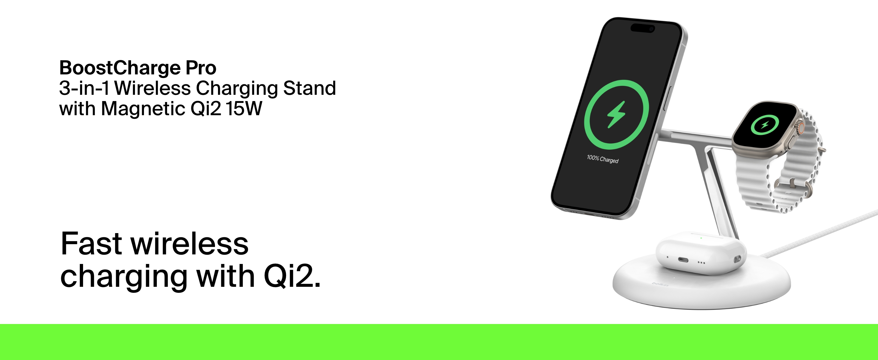 Belkin MagSafe 3-in-1 Qi2 Wireless Charger Stand 15W | Fast