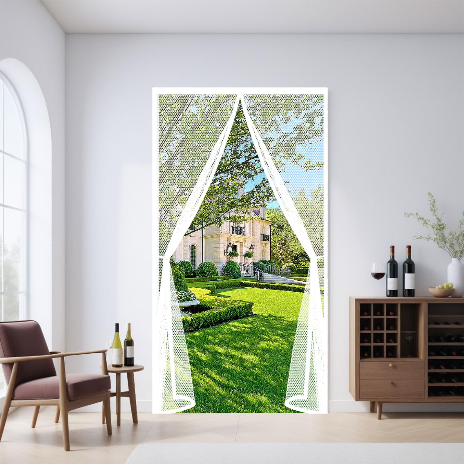 Fly Screens Doors 96 x 255 cm Powerful Magnets and Full Frame Magic Tape Fly Insect Screen Door Hands Free No Drill Installation for Patio Bedroom Sliding Kitchen, White