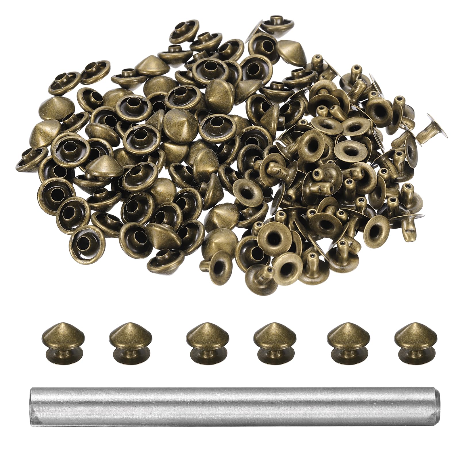 sourcing map 80pcs Round Studs Rivet 9mm Leather Rivets Rapid Punk Spikes Leathercraft Decoration with Hole Punch for Rock Nailheads Clothing Belts Bags Shoes, Bronze
