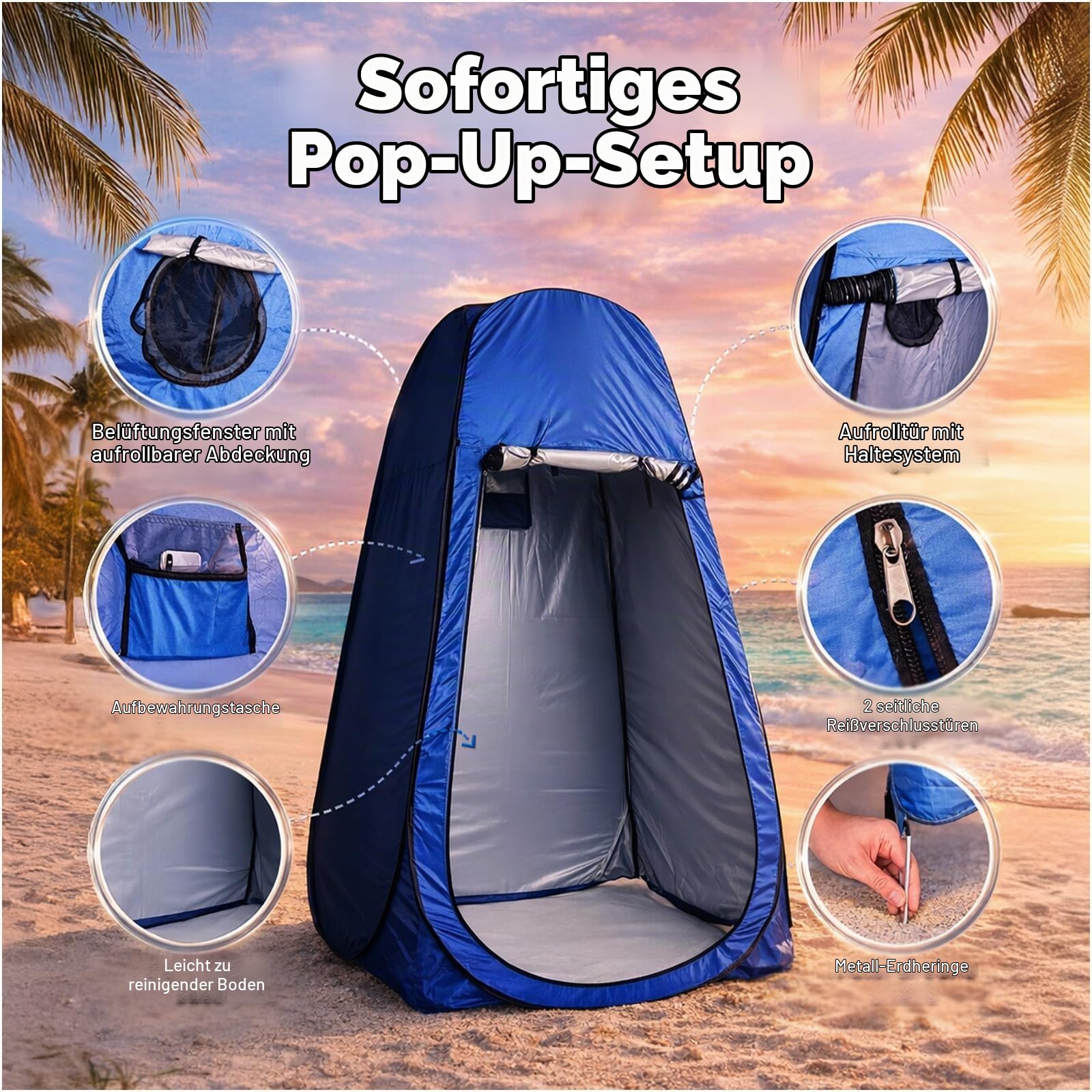 Pop-Up Duschzelt 1 Person – Camping Toilettenzelt & Umkleidekabine mit Tragetasche – Leicht & Tragbar – Inkl. 4 Heringen, 4 Abspannleinen – 190x120 cm – Für Camping, Strand & Outdoor – Von Campingwise