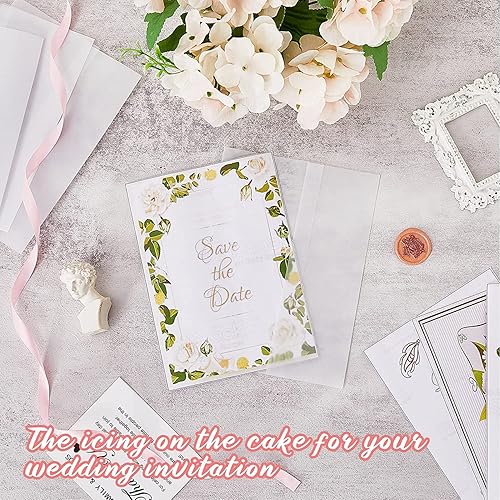 Miniatura 3 de TINSKY Paquete de 100 chaquetas de vellum preplegadas para invitaciones de 5 x 7, papel vitela translúcido para invitaciones, tarjetas de