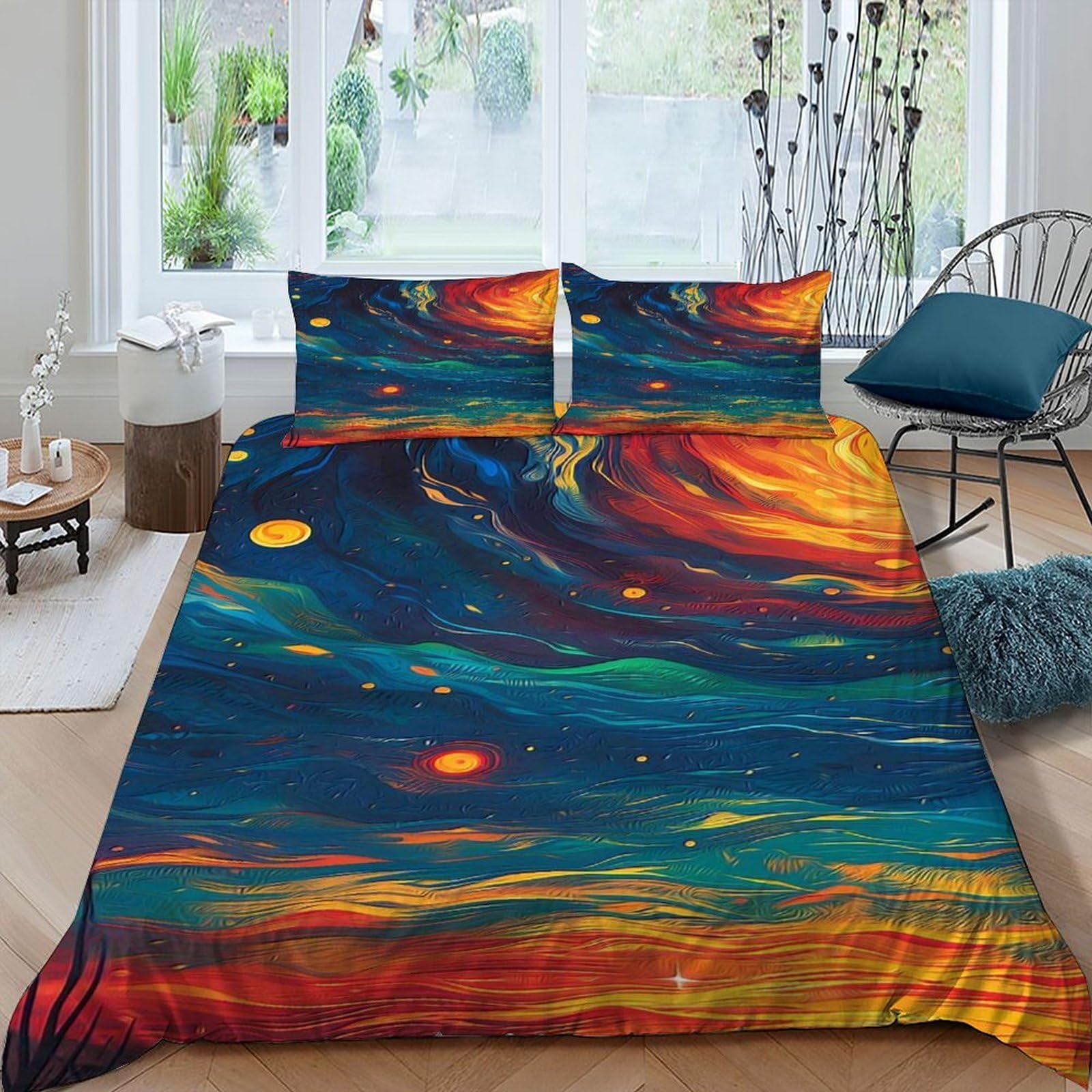 Housse de couette ciel étoilé King 220x240cm avec 2 taies d'oreiller pour adulte