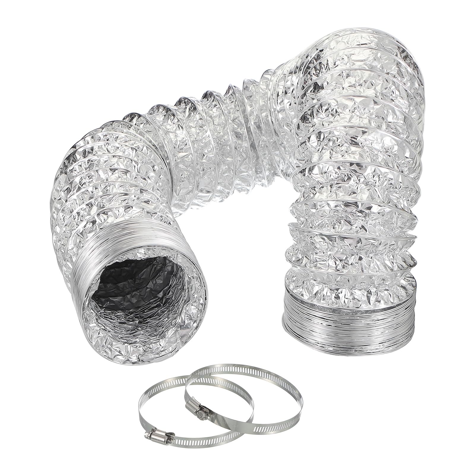 PATIKIL 3 Meters Dryer Vent Hose, 101.6mm Diameter Flexible Aluminum Ducting Flex Air Ducting Dryer Vent 4 Clamps Included for Heating Ventilation Air Conditioning, Silver