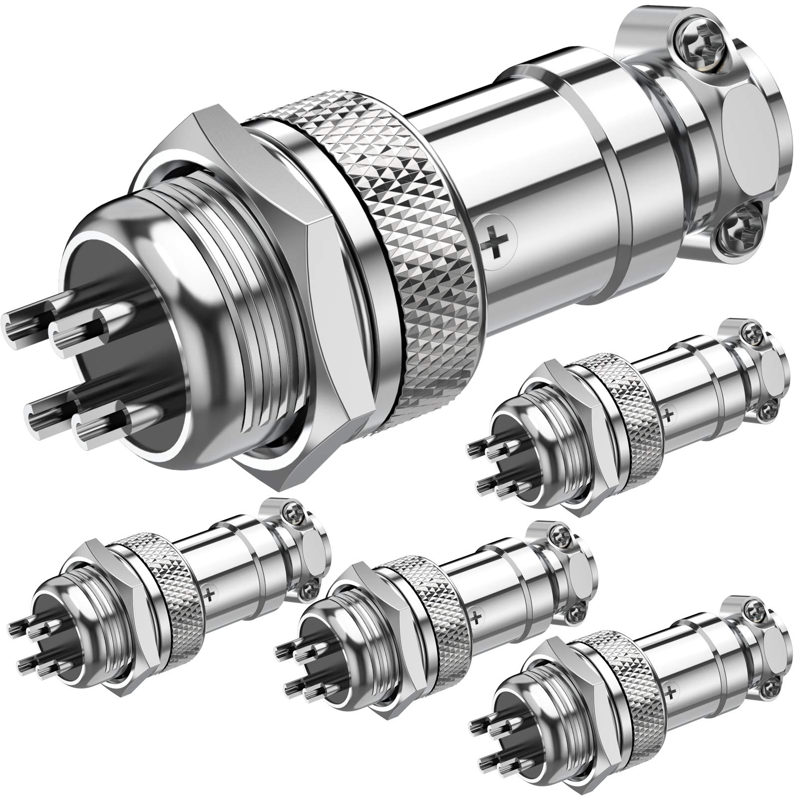 DIYhz GX16 4 Pins Panel Metal Mount Circular Metal Aviation Connector Adapter Male Female Plug Socket (5 Pcs)