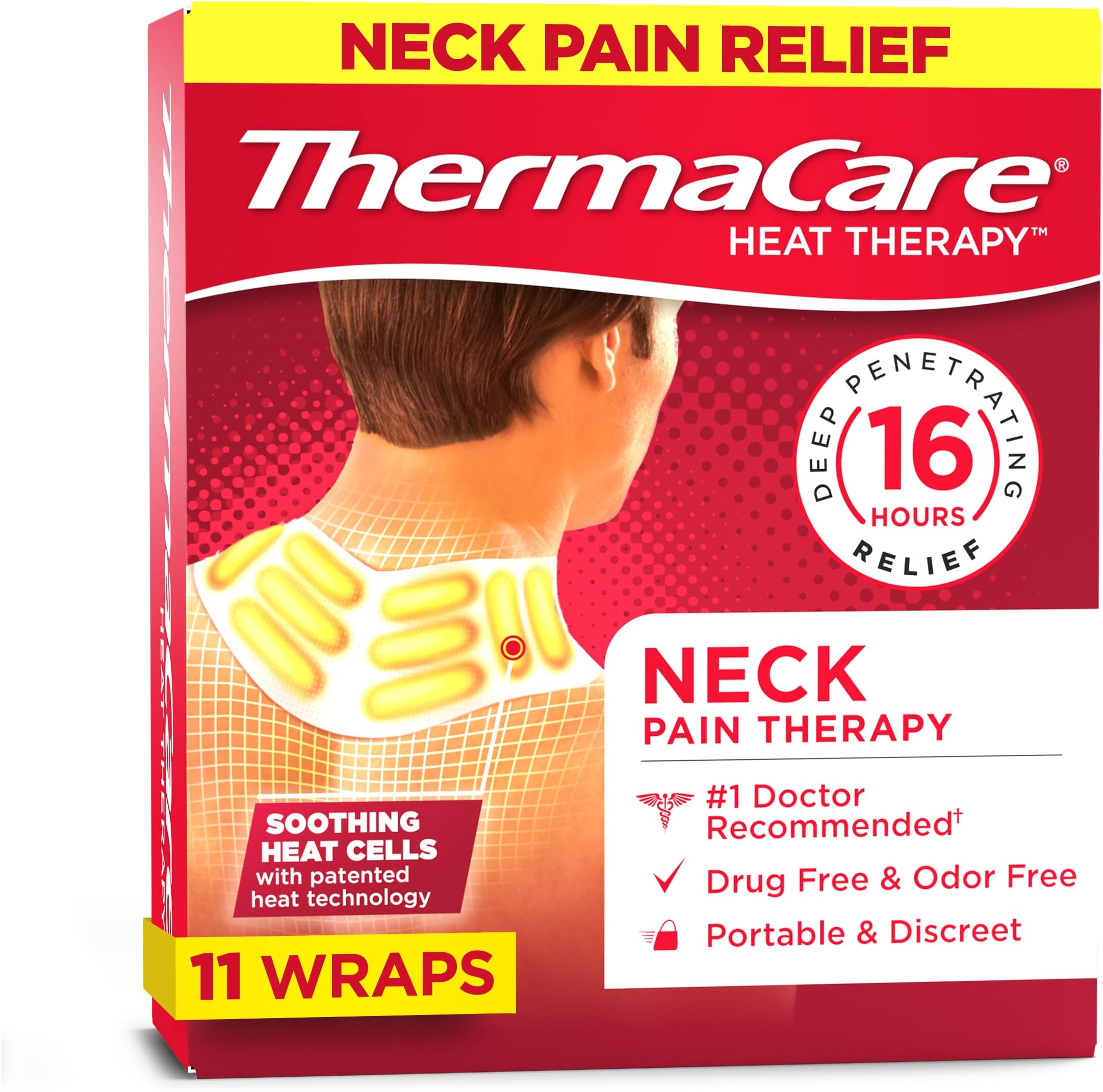 ThermaCare Adhesvie Heat Wraps, Portable Neck & Shoulder Heating Pads & Pain Relief Patches for Sore and Stiff Muscles, HSA/FSA Eligible & Approved, (Large, 11)