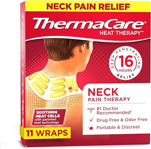 ThermaCare Envolturas térmicas para aliviar el dolor de cuello y hombros, almohadillas térmicas adhesivas portátiles con calor terapéutico de 16