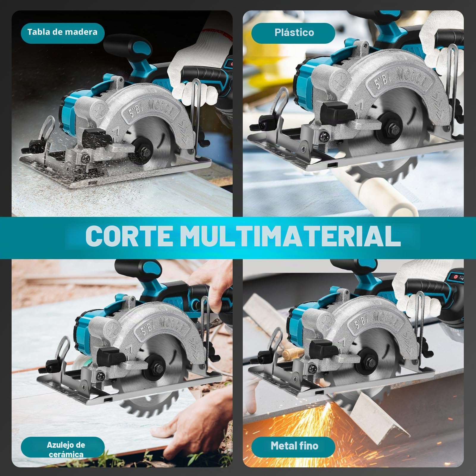Sierra circular inalámbrica para Makita 18 V batería, mini sierra circular manual Sin cepillo (sin batería), 125mm 2 Hojas, Profundidad de Corte 41mm(90°), 32.5mm(45°), para Madera, Azulejo, Metal