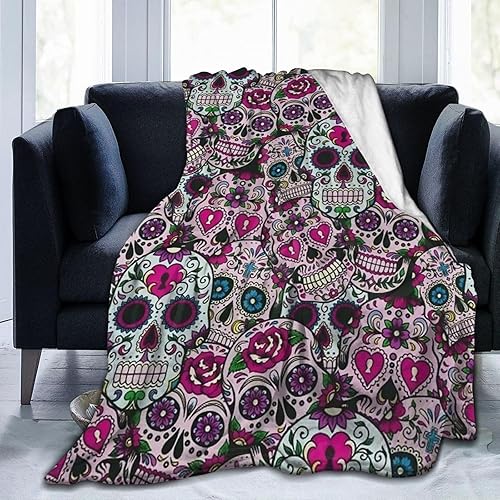 Manta de calavera para adultos y niños, manta decorativa de calavera morada, manta decorativa de vellón suave y mullido, acogedora cama, sofá,