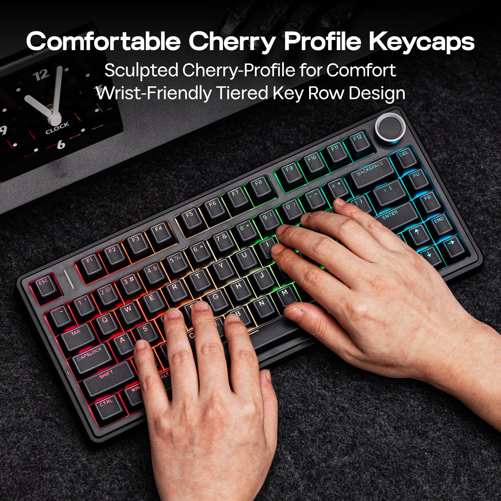EPOMAKER Glintrix PBT Shine Through Keycap, Arris & Keys Retroilluminato, Double Shot, Cherry Profile, 60/75/96/Full Size, set di Tasti per Tastiera Meccanica da Gioco (Nero)