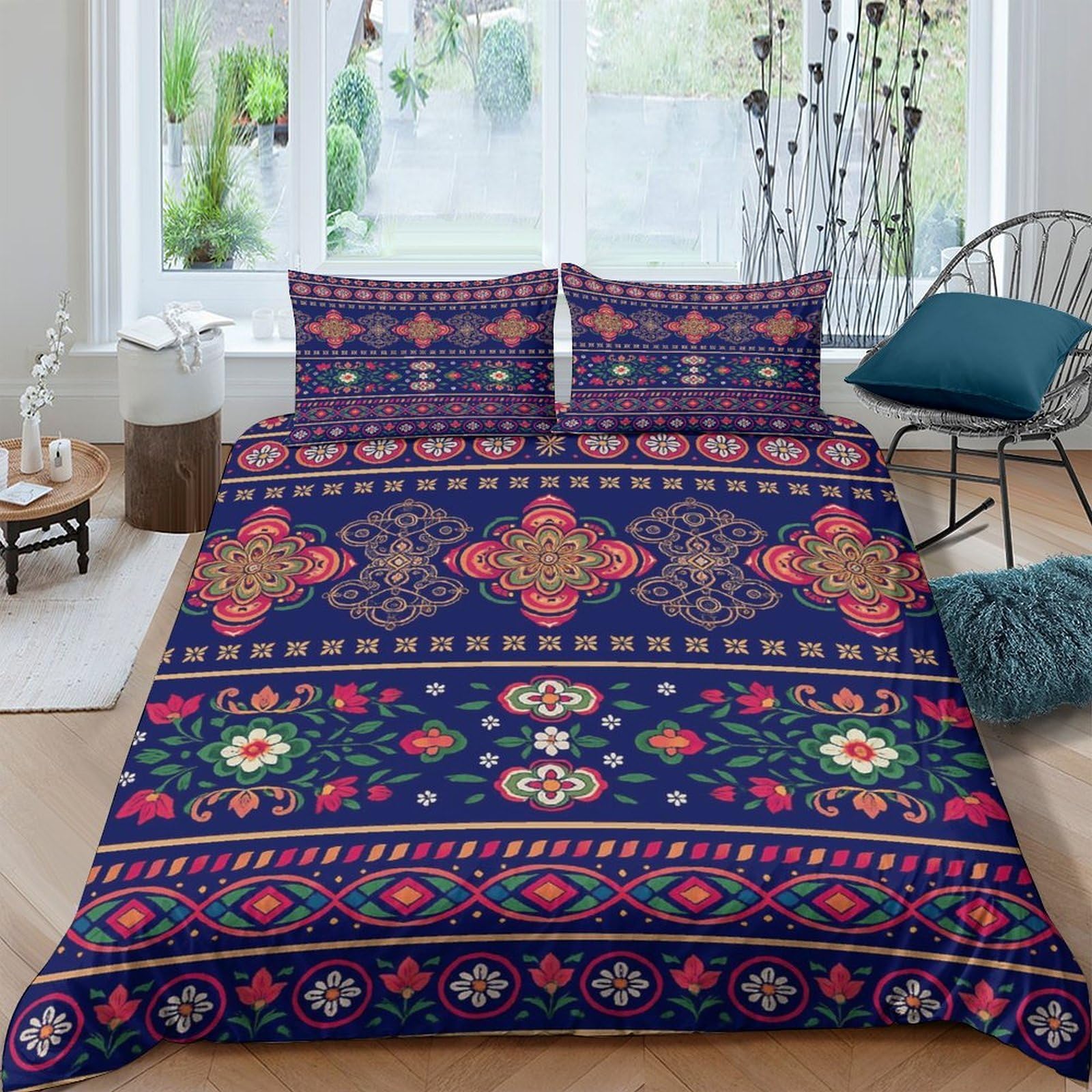 Ctjqhvkz Style-1 3D Printed Boho Mandala Fitted Sheet Microfiber Soft Breathable Ethnic Floral Bed Cover For Bedroom Guestroom Decor Mattress Protection Single（135X200cm）