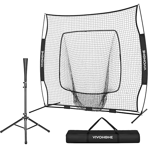 VIVOHOME Baseball Softball Batting Net - 7x7 Ft Baseball Backstop, Softball Practice Net for Hitting, Pitching, Throwing with Batting Tee and Carry Bag