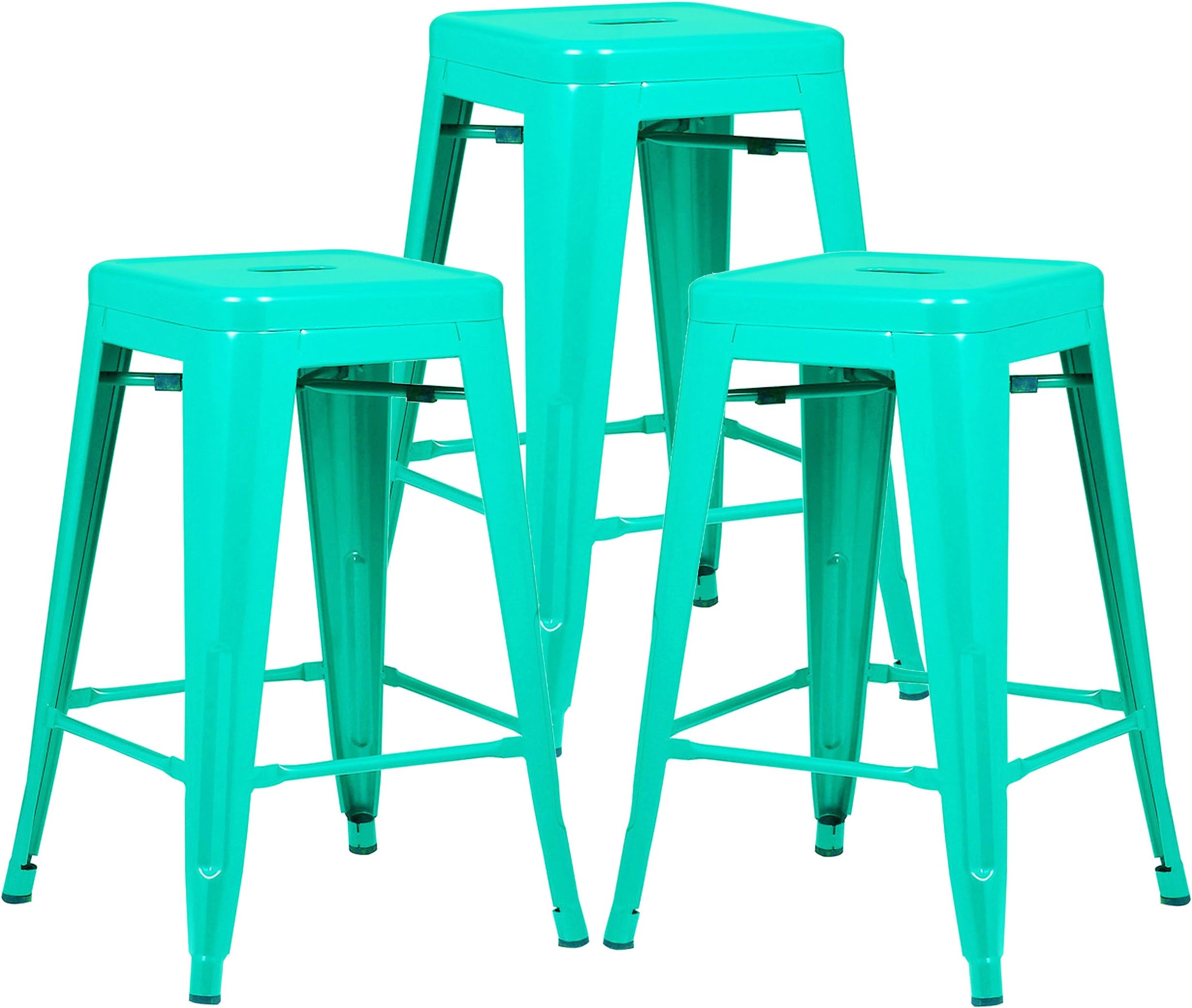 Poly and Bark Trattoria 24' Industrial Metal Counter Bar Stool, Aqua (Set of 3)