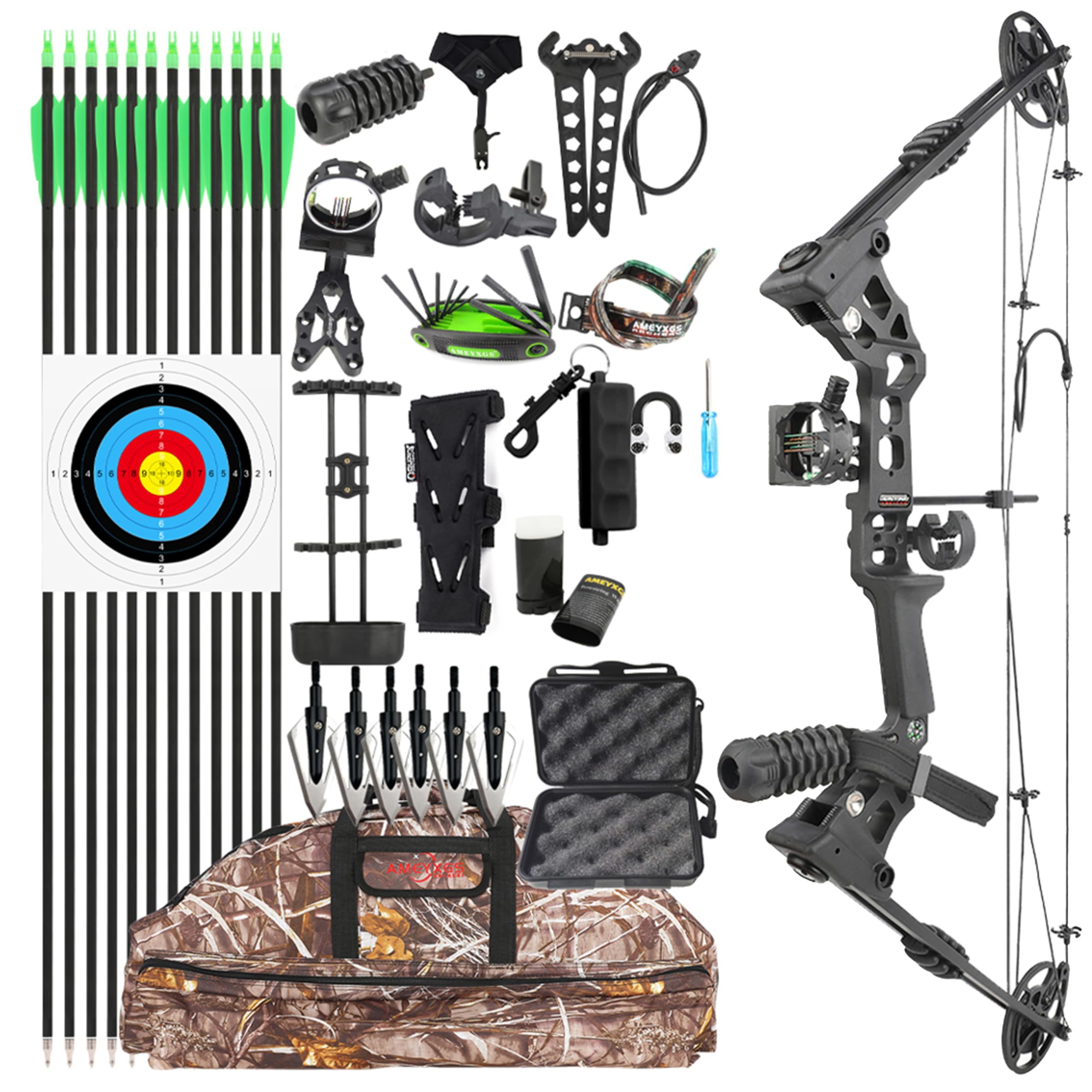 Compoundbogen Set 20-70 LBS Einstellbar, 320 FPS Jagd- und Sportbogen mit Pfeilen, Für Rechtshänder Erwachsene und Jugendliche