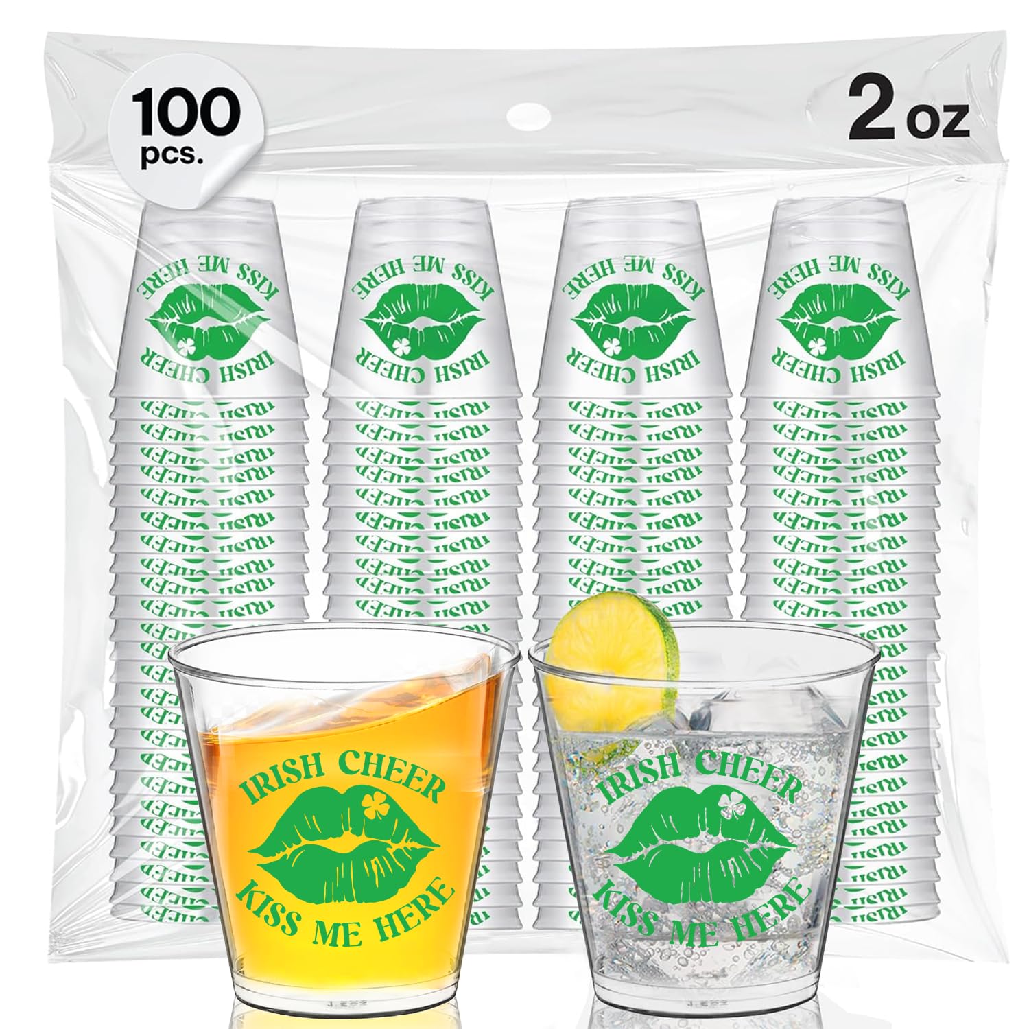 Amazon.com | Irish Cheer Kiss Me Here St. Patricks Day Shot Glasses  Plastic, Set of 100-2oz Green Shot Glasses Disposable St. Patty's Day  Drinking Cups and Irish Party Supplies: Shot Glasses