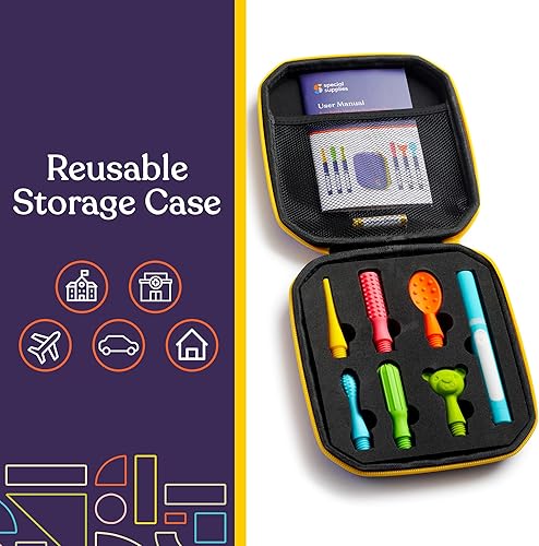 Vista 21 de Special Supplies Buzz Buddy Kit de estimulación motora oral con 6 cabezales intercambiables de textura suave, calma las necesidades sensoriales, Gris