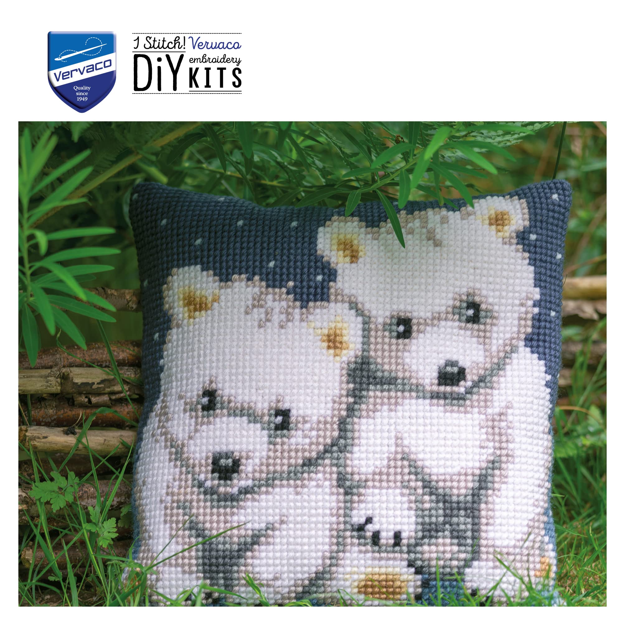VERVACO Kit Cuscino Punto Croce ORSI POLARI Set Ricamo Principianti Cuscini Gobelin Decorativi ca. 40 x 40 cm Accessori per Lavoretti Creativi DIY Casa Decor Hobby Adulti Cross Stitch