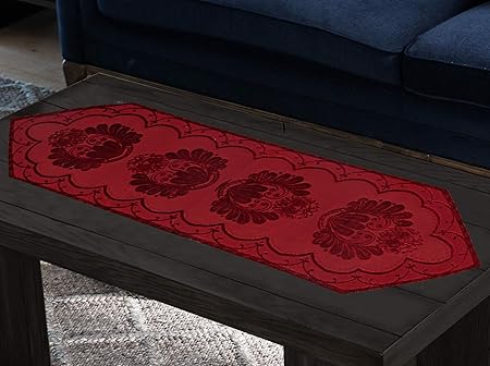 Heart Home Floral Design Velvet Dining Table Runner (Maroon) CTHH01817