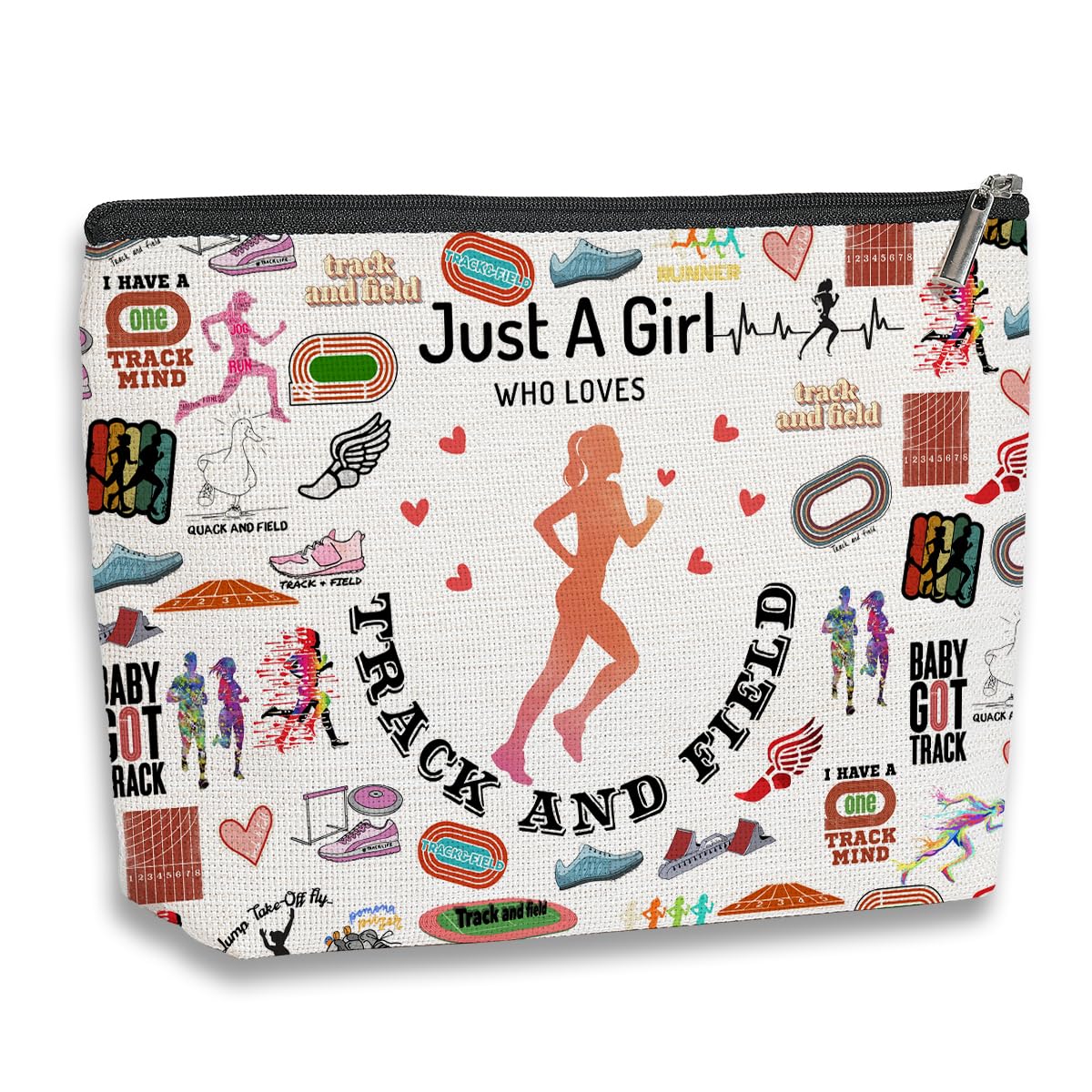 Running Track & Field Lovers - Just A Girl Women's Running Pouch Bag - Makeup Bag for Teen Girls - Christmas & Birthday Gifts