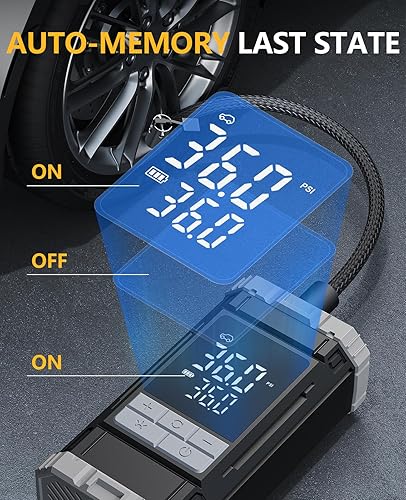 Miniatura 8 de Inflador de neumáticos, compresor de aire portátil, bomba de aire inalámbrica para neumáticos de automóvil de 150 PSI con batería, bomba eléctrica