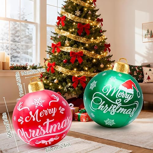 Miniatura 5 de 2 adornos de Navidad de 24 pulgadas, bolas decorativas grandes de PVC flocado, adornos de fiesta temática de Navidad para césped, jardín, patio y