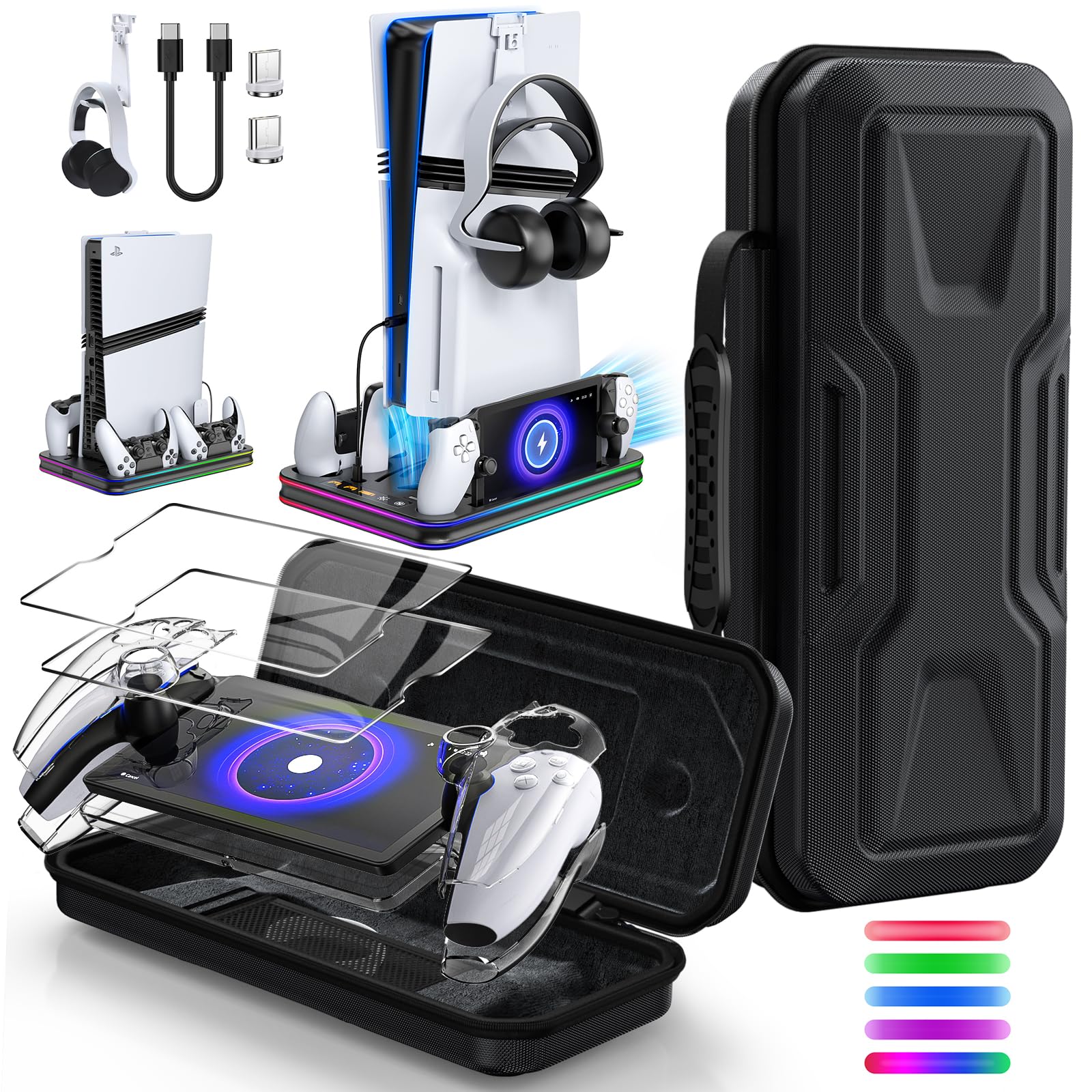 FYOUNG 3 in 1 Accessories Bundle for Playstation Portal Carrying Case Hard PC Clear Cover Skins Set with