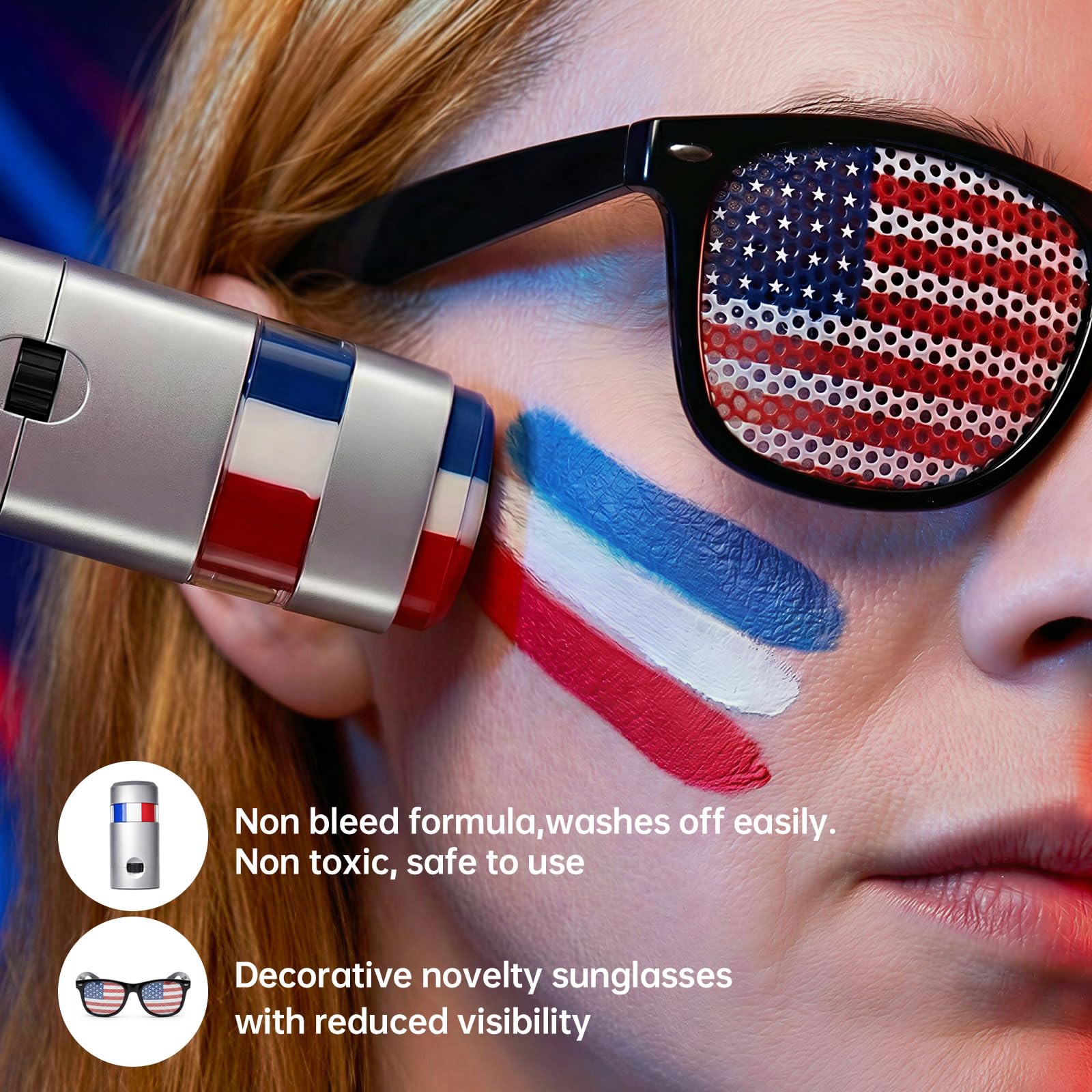 Soccer Fan Gear Set for 2026 World Tournament, USA Soccer Party Favors Kit with Flag,Scarf, Face Paint, Clapper, Horn&Glasses, American Supporter Accessories for Game Day, Sports Event, Boy Adult Gift - 5