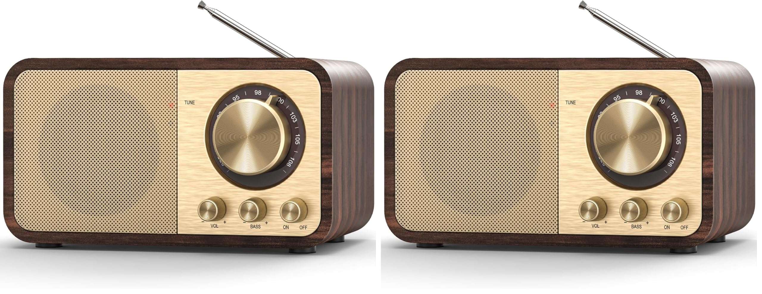 Radio Nostalgie, Radios Rétro avec Bluetooth, Emplacement pour Carte TF, Batterie Rechargeable 2000mAH, Haut Parleur 5 Watts, Radios Vintage avec AUX/USB, Radio pour Cuisine/Chambre/Bureau (Lot de 2)