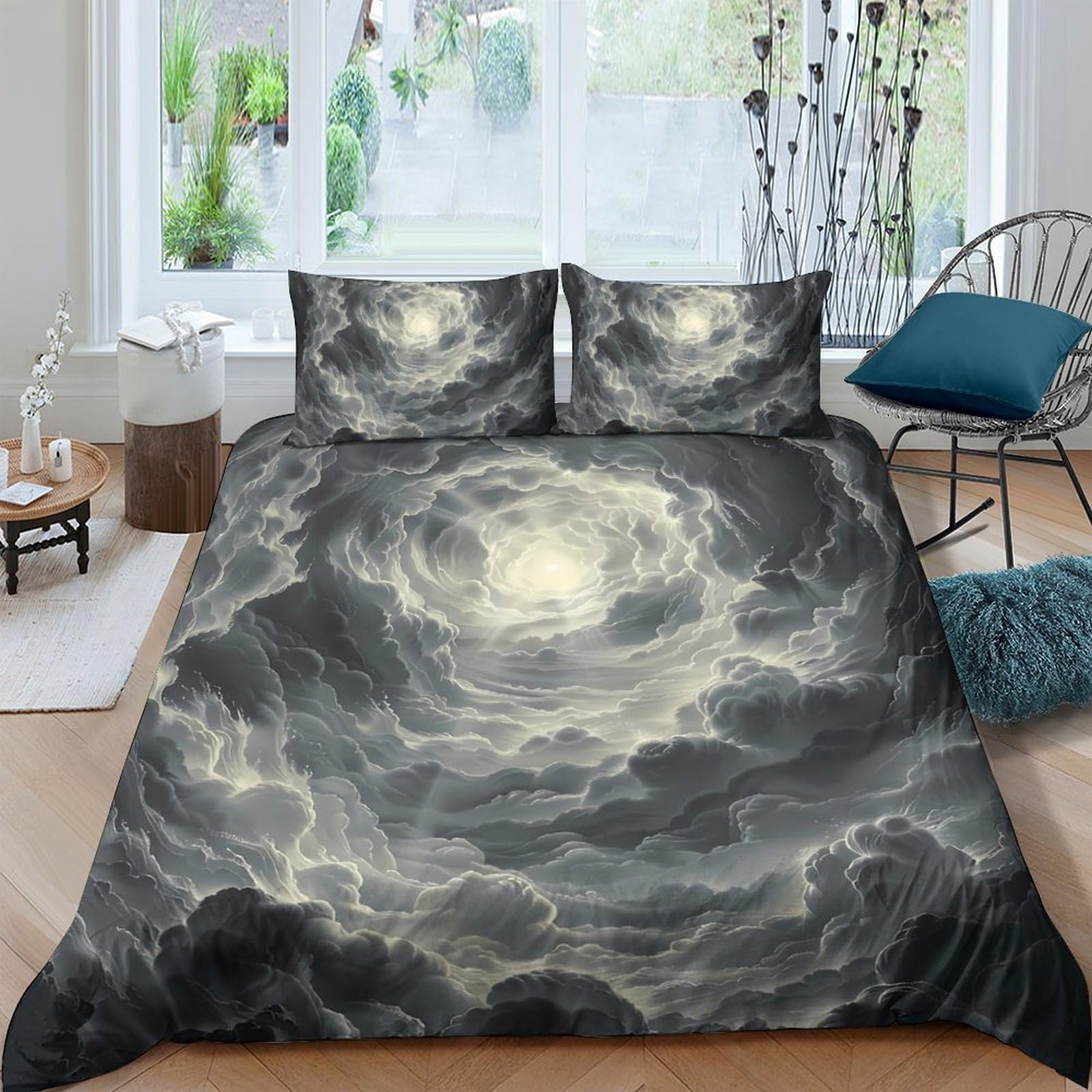 Ctjqhvkz Style-6 3D Printed Stormy Cloud Fitted Sheet Microfiber Dark Sky Bed Cover Non-Slip Washable For Bedroom Guest Room Decor Single（135X200cm）