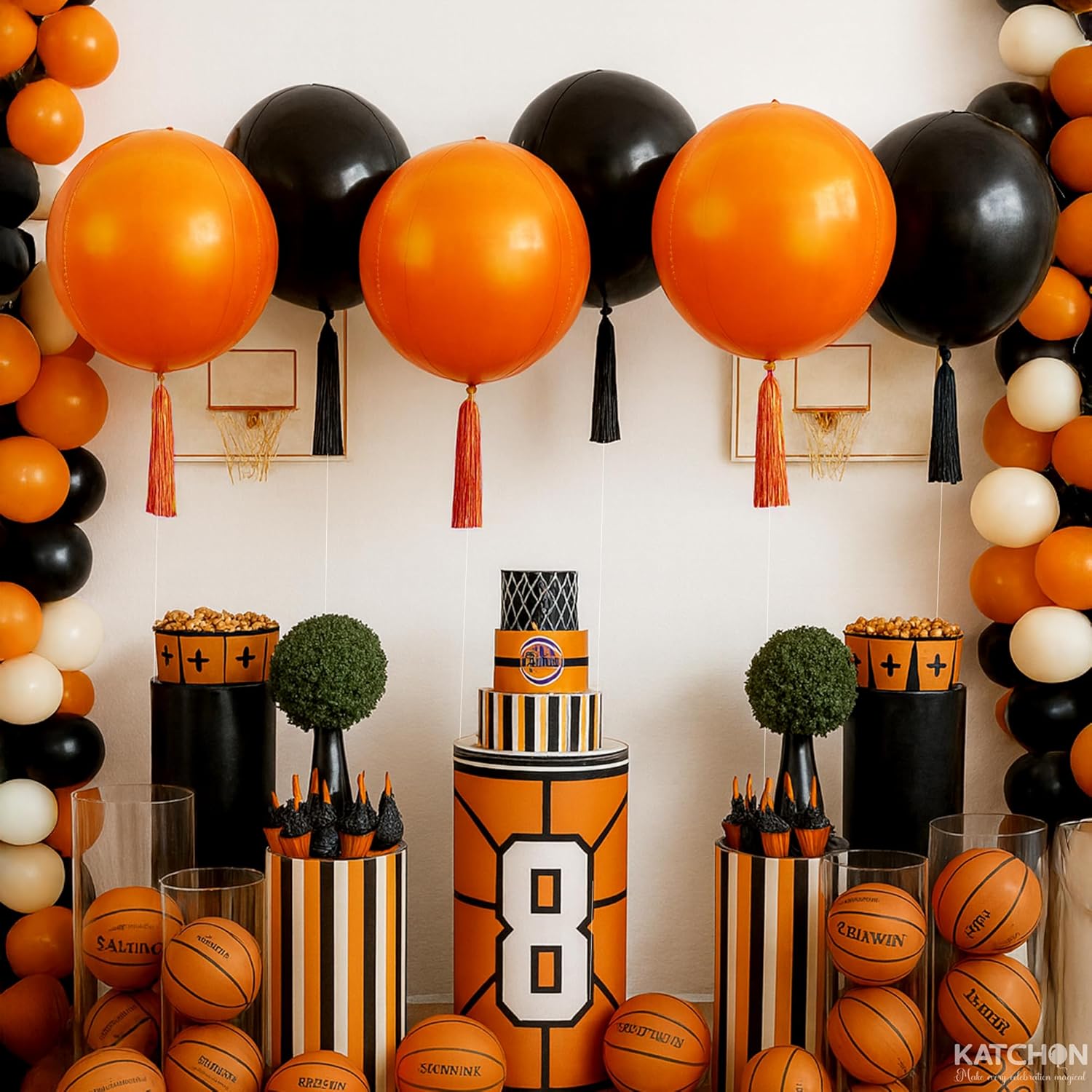 Katchon, Huge, Metallic Orange and Black 4D Foil Balloons - 22 Inch, pack of 6 | Halloween Decorations Indoor with Halloween Balloons | Fall Decorations For Home, Thanksgiving decorations Indoor - Image 6