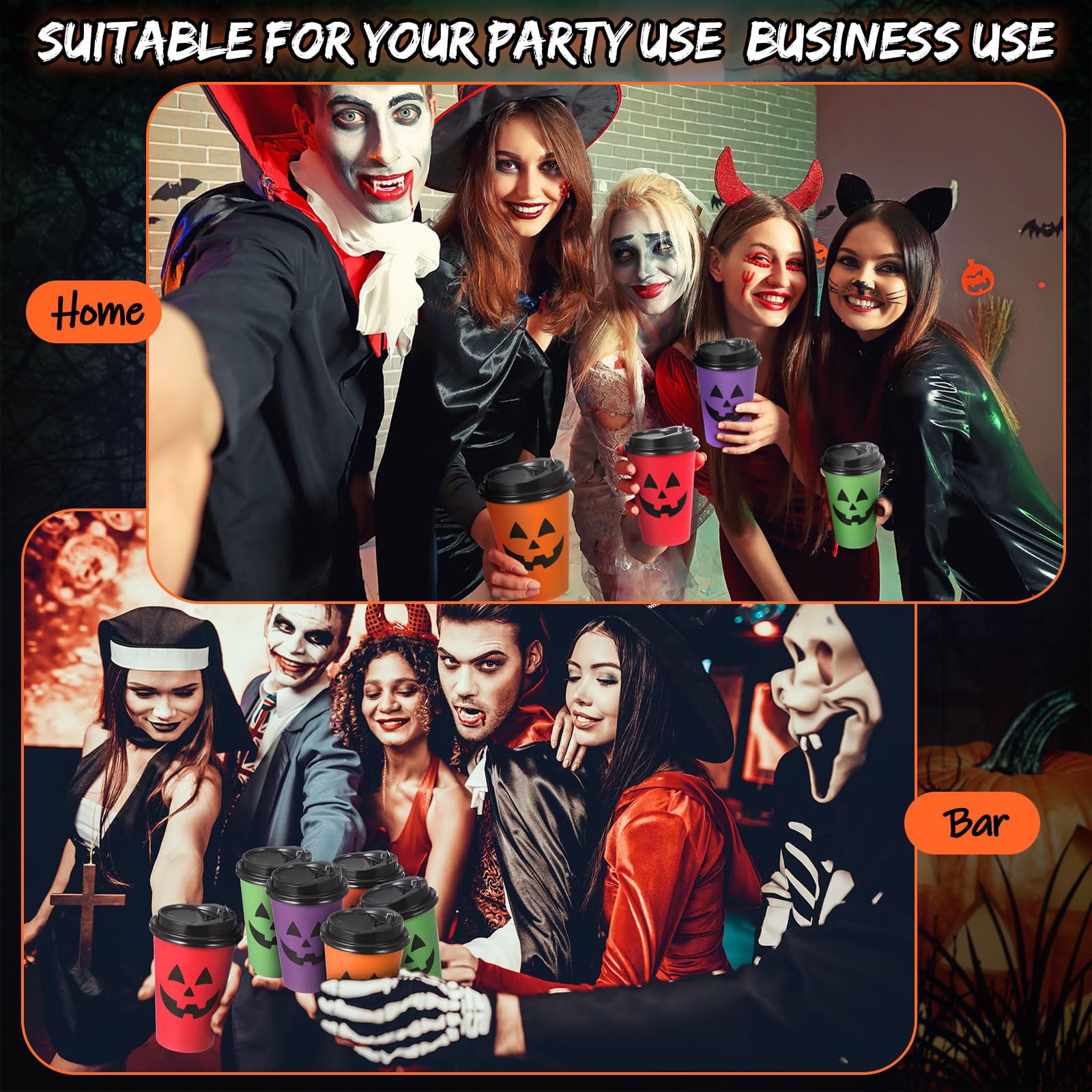 Kit 100 Copos Halloween Com Tampas - Decoração Para Festa Temática