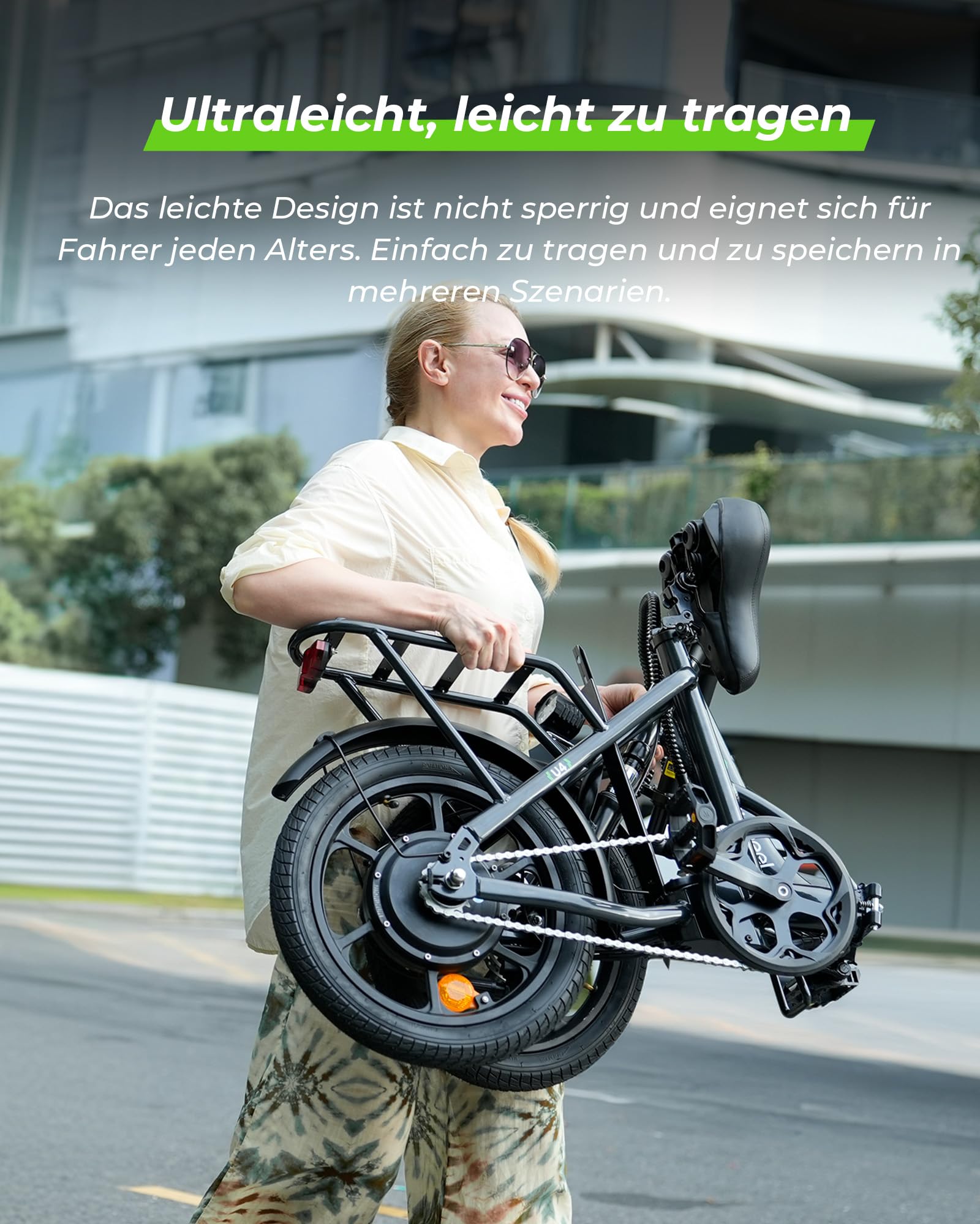Finbike Klapprad E-Bike 16 * 2.15 Zoll Fat Tire,Tragbares Elektrofahrrad mit 10.4Ah Abnehmbarem Akku,4 Fahrmodi,PAS Reichweite MAX 88KM,Falt-Elektrofahrräder für Herren Damen Pendeln