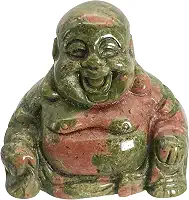 Estátua de Buda Feliz Unakite da Fekuar, Maitreya esculpida à mão Estatueta Buda Risadas Cristal de Cura de Bolso de Escultura 1,5' (40 mm)