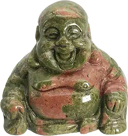 Estátua de Buda Feliz Unakite da Fekuar, Maitreya esculpida à mão Estatueta Buda Risadas Cristal de Cura de Bolso de Escultura 1,5' (40 mm)