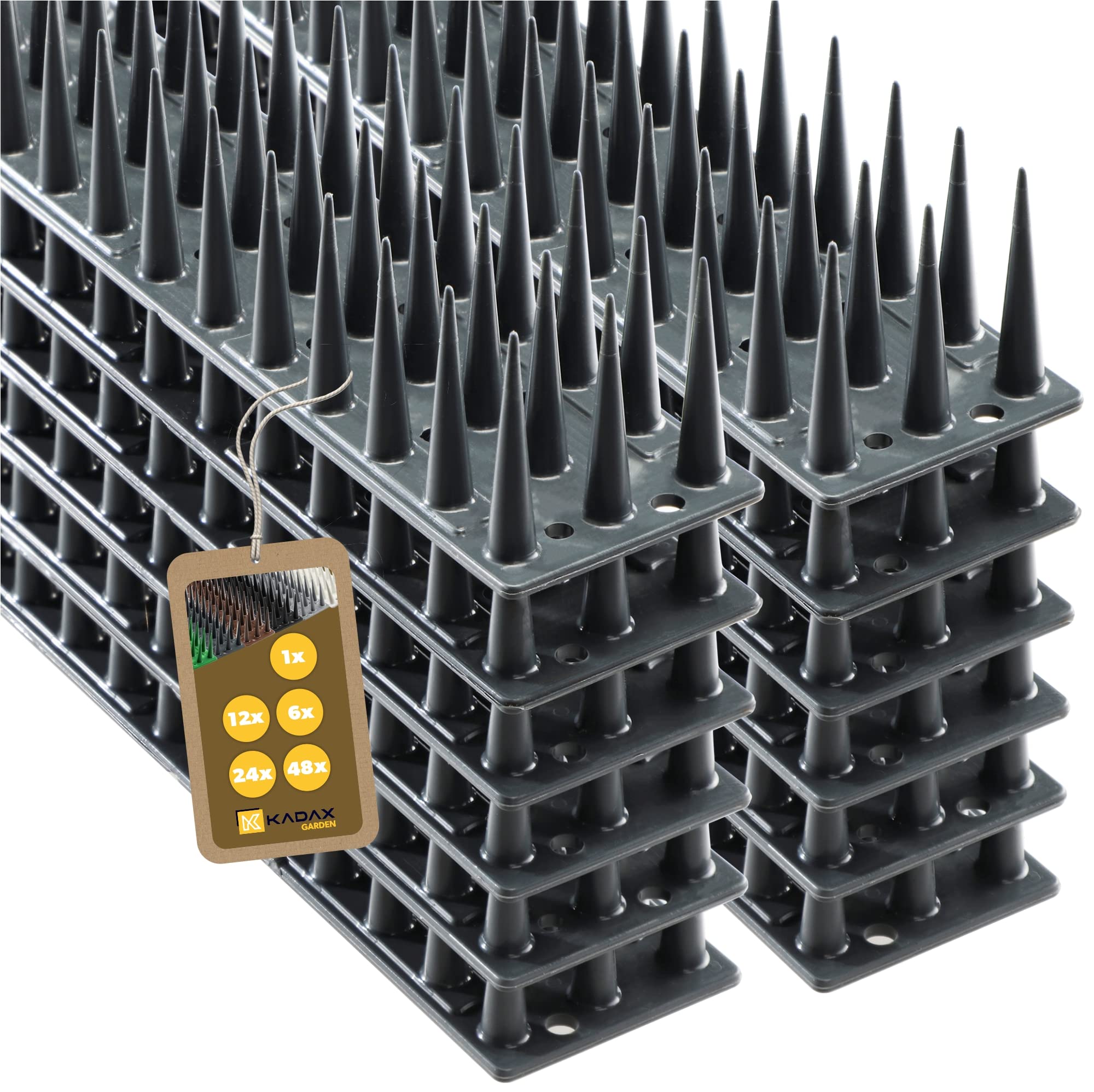 KADAXPlastic Bird Repellent, 51 x 4 x 3.5 cm, Animal Repellent 3 Row Spikes for Cat, Martens, Pigeon, Fence, Windowsill, Roof, Pigeon Repellent, Bird Protection, Robust (12, Anthracite)